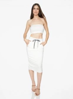 HeyYou Basic Creme Drawstring Midi Skirt Skirts