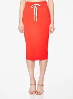 HeyYou Basic Red Drawstring Midi Skirt Skirts