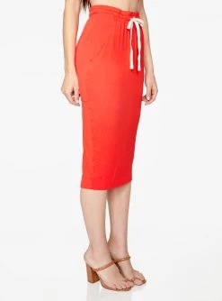 HeyYou Basic Red Drawstring Midi Skirt Skirts