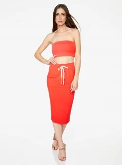 HeyYou Basic Red Drawstring Midi Skirt Skirts