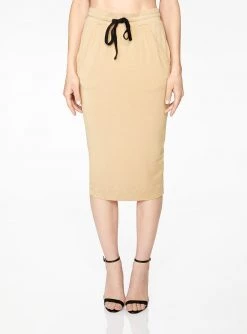 HeyYou Basic Sand Drawstring Midi Skirt