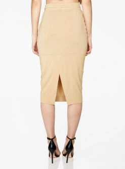HeyYou Basic Sand Drawstring Midi Skirt