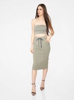 Skirts HeyYou Basic Sage Drawstring Midi Skirt