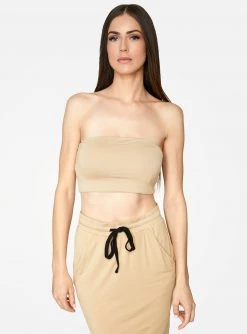 HeyYou Basic Sand Bandeau Crop Top Crop Tops