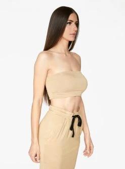 HeyYou Basic Sand Bandeau Crop Top Crop Tops