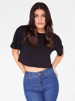 HeyYou Basic Cropped Pocket Tee In Black