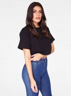 HeyYou Basic Cropped Pocket Tee In Black