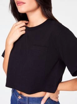 HeyYou Basic Cropped Pocket Tee In Black