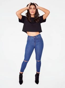 HeyYou Basic Cropped Pocket Tee In Black