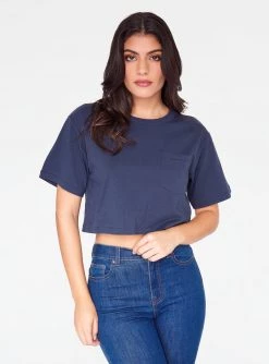 Crop Tops HeyYou Basic Cropped Pocket Tee In Night Sky