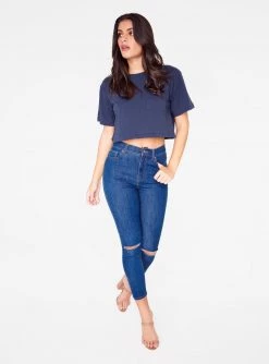 Crop Tops HeyYou Basic Cropped Pocket Tee In Night Sky