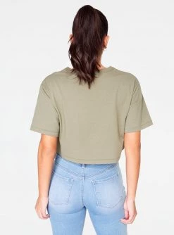 HeyYou Basic Cropped Pocket Tee In Olive Crop Tops