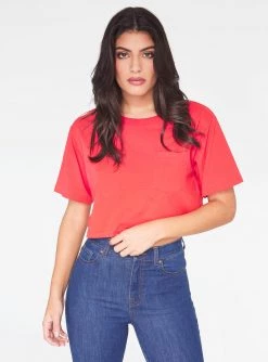 HeyYou Basic Cropped Pocket Tee In Red