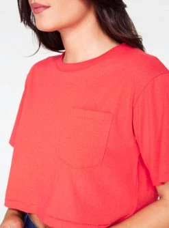 HeyYou Basic Cropped Pocket Tee In Red