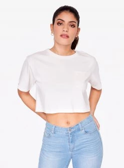 Crop Tops HeyYou Basic Cropped Pocket Tee In Cashew