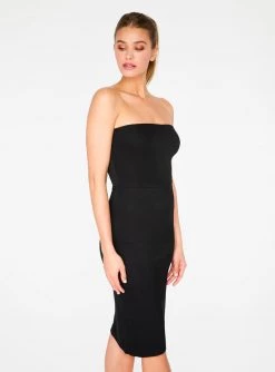 Dresses HeyYou Basic Black Strapless Midi Bodycon Dress