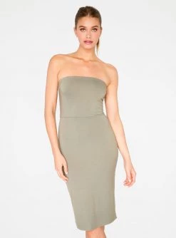 HeyYou Basic Sage Strapless Midi Bodycon Dress