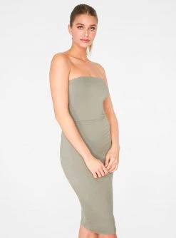 HeyYou Basic Sage Strapless Midi Bodycon Dress