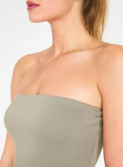 HeyYou Basic Sage Strapless Midi Bodycon Dress