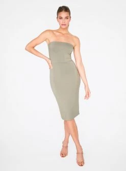 HeyYou Basic Sage Strapless Midi Bodycon Dress