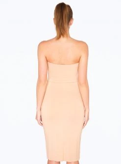 HeyYou Basic Sand Strapless Midi Bodycon Dress Dresses