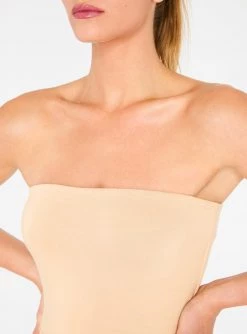 HeyYou Basic Sand Strapless Midi Bodycon Dress Dresses