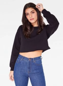 Sweatshirts + Hoodies HeyYou Basic Black Cropped Sweatshirt
