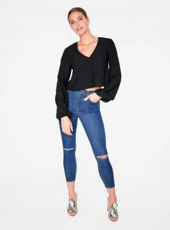HeyYou Blouses Black Long Sleeve Cropped Blouse