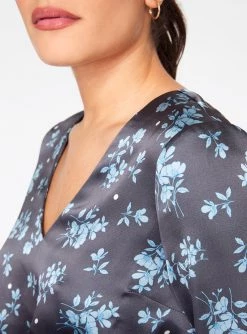HeyYou Blue Floral Long Sleeve Cropped Blouse
