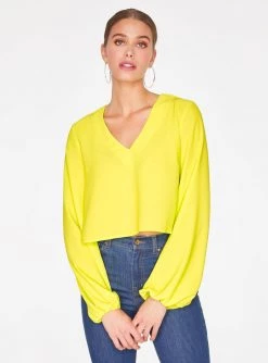 HeyYou Key Lime Long Sleeve Cropped Blouse Blouses