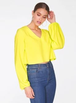 HeyYou Key Lime Long Sleeve Cropped Blouse Blouses