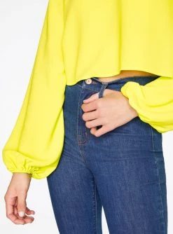 HeyYou Key Lime Long Sleeve Cropped Blouse Blouses