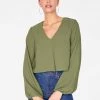 HeyYou Olive Long Sleeve Cropped Blouse