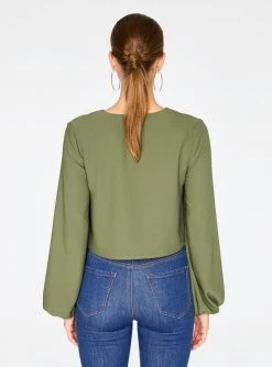 HeyYou Olive Long Sleeve Cropped Blouse