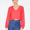 HeyYou Red Long Sleeve Cropped Blouse