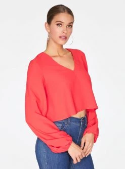 HeyYou Red Long Sleeve Cropped Blouse