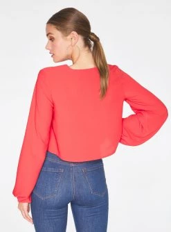 HeyYou Red Long Sleeve Cropped Blouse