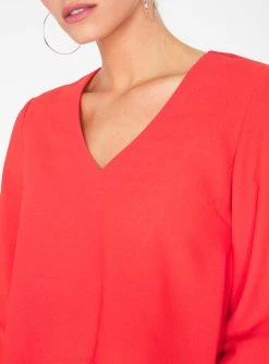 HeyYou Red Long Sleeve Cropped Blouse