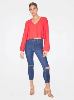 HeyYou Red Long Sleeve Cropped Blouse