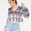 HeyYou Blouses Snake Print Long Sleeve Cropped Blouse