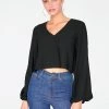 HeyYou Blouses Black Long Sleeve Cropped Blouse