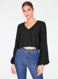 HeyYou Blouses Black Long Sleeve Cropped Blouse