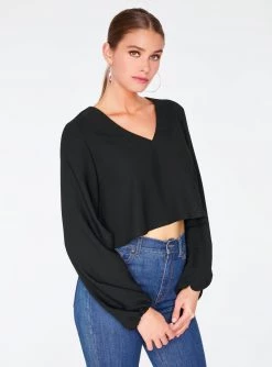 HeyYou Blouses Black Long Sleeve Cropped Blouse