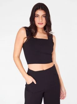HeyYou Black Straight Neck Crop Top Crop Tops
