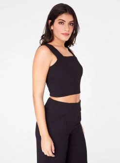 HeyYou Black Straight Neck Crop Top Crop Tops