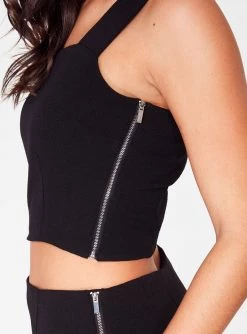 HeyYou Black Straight Neck Crop Top Crop Tops