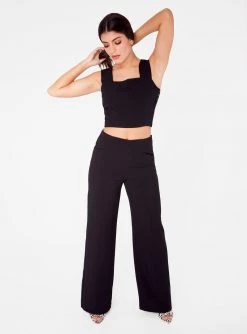 HeyYou Black Straight Neck Crop Top Crop Tops