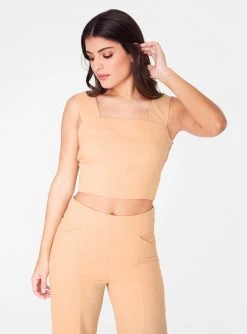 HeyYou Camel Straight Neck Crop Top Crop Tops