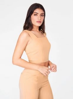 HeyYou Camel Straight Neck Crop Top Crop Tops