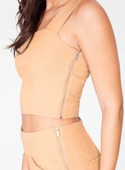 HeyYou Camel Straight Neck Crop Top Crop Tops